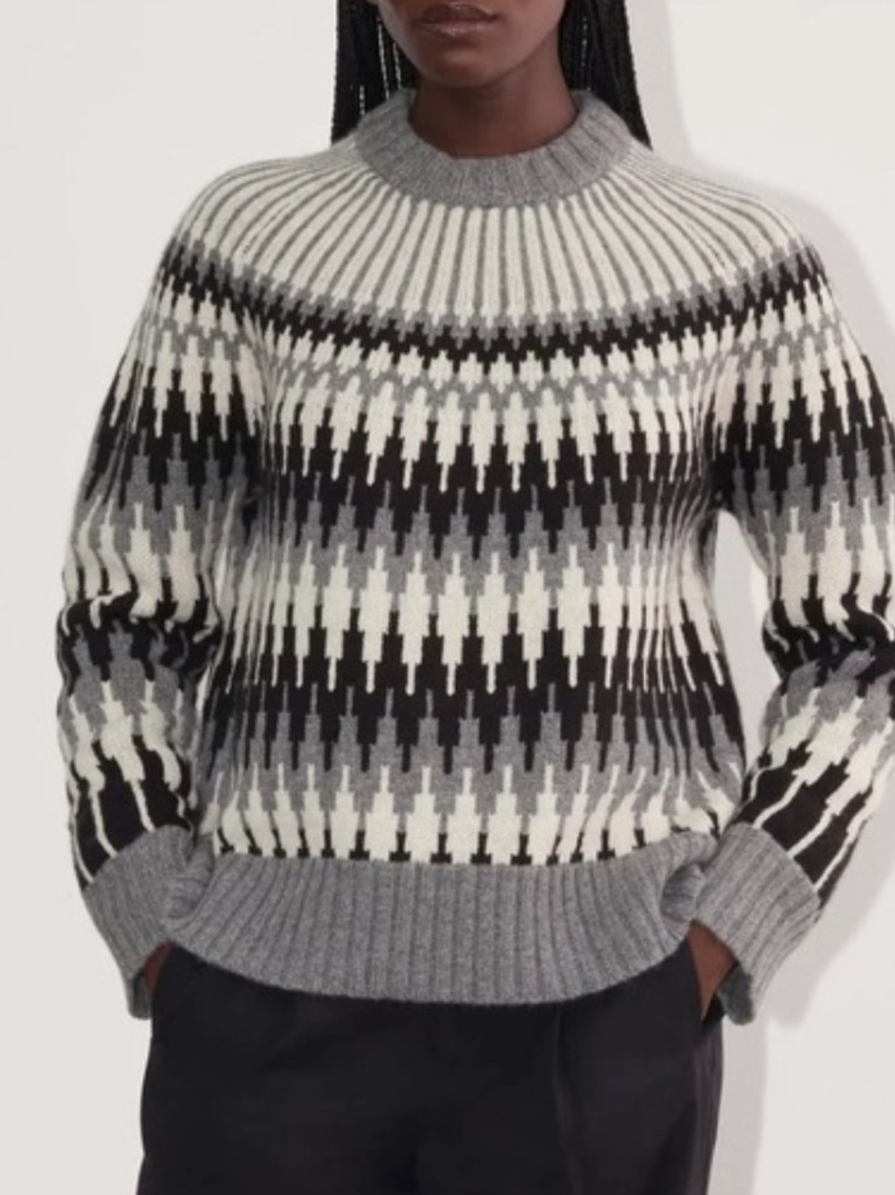 Everlane Fair Isle Gray Patterned Wool Sweater Sz S